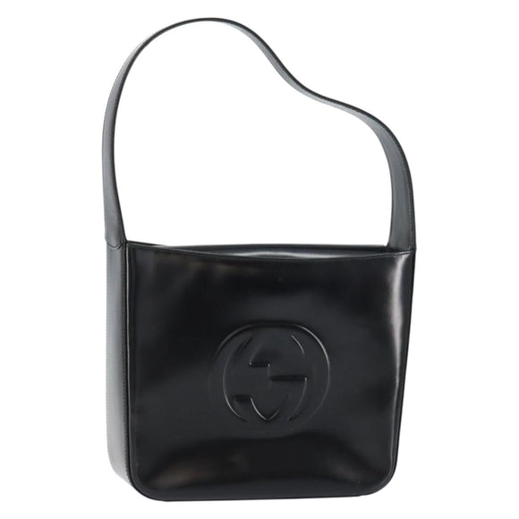 GUCCI Shoulder Bag Enamel Black Silver Auth ep12493