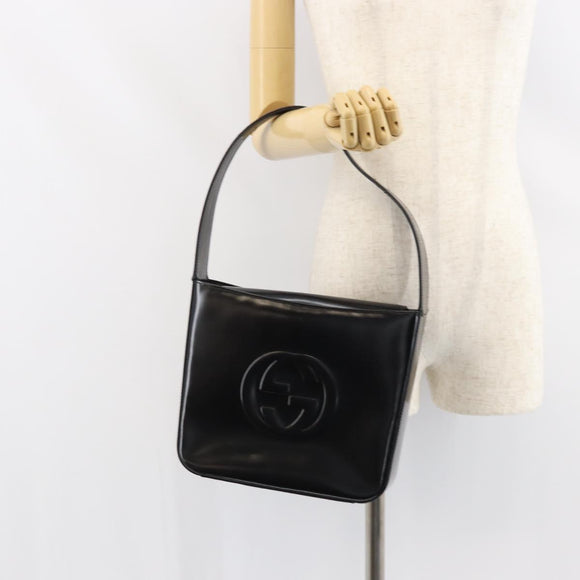 GUCCI Shoulder Bag Enamel Black Silver Auth ep12493