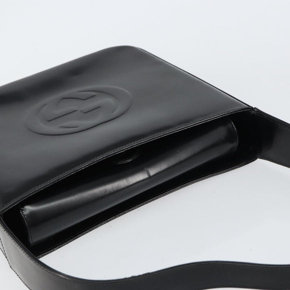 GUCCI Shoulder Bag Enamel Black Silver Auth ep12493