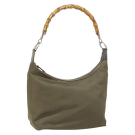 GUCCI Bamboo Shoulder Bag Nylon Khaki Silver 000 0531 Auth ep12494