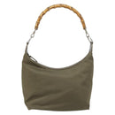 GUCCI Bamboo Shoulder Bag Nylon Khaki Silver 000 0531 Auth ep12494-2