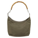 GUCCI Bamboo Shoulder Bag Nylon Khaki Silver 000 0531 Auth ep12494-3