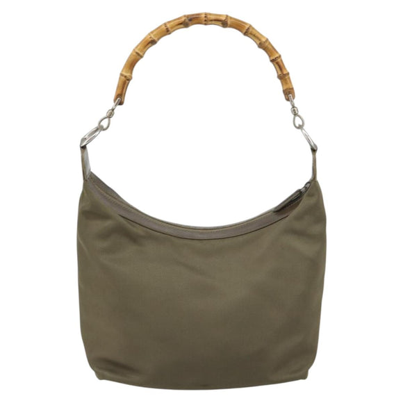 GUCCI Bamboo Shoulder Bag Nylon Khaki Silver 000 0531 Auth ep12494