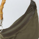GUCCI Bamboo Shoulder Bag Nylon Khaki Silver 000 0531 Auth ep12494-6