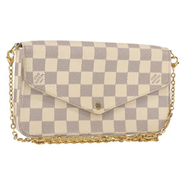 LOUIS VUITTON Damier Azur Pochette Felicie Chain Wallet N63106 LV Auth ep12496