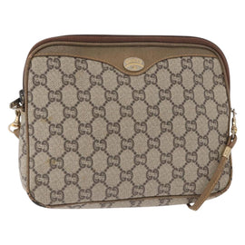 GUCCI GG Plus Supreme Shoulder Bag PVC Beige Gold Auth ep12498