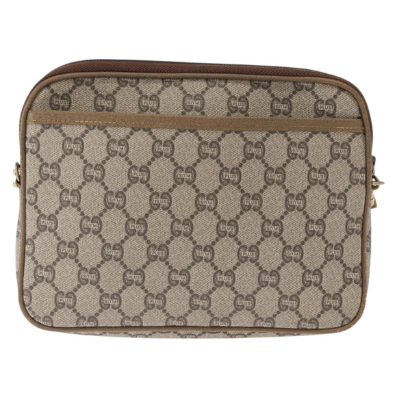 GUCCI GG Plus Supreme Shoulder Bag PVC Beige Gold Auth ep12498