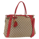 GUCCI Bamboo Wrasse GG Canvas Tote Bag 2way Beige Gold 269946 Auth ep12523-1