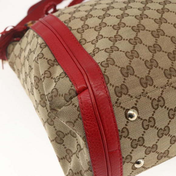 GUCCI Bamboo Wrasse GG Canvas Tote Bag 2way Beige Gold 269946 Auth ep12523