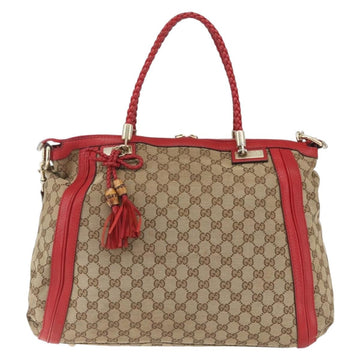 GUCCI Bamboo Wrasse GG Canvas Tote Bag 2way Beige Gold 269946 Auth ep12523 - 0