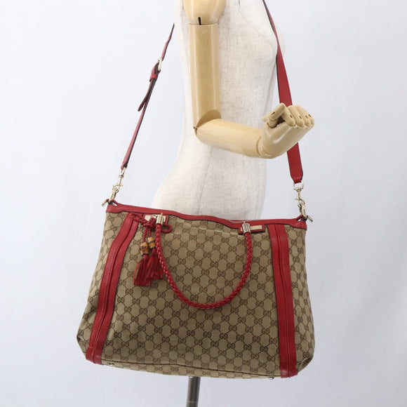 GUCCI Bamboo Wrasse GG Canvas Tote Bag 2way Beige Gold 269946 Auth ep12523