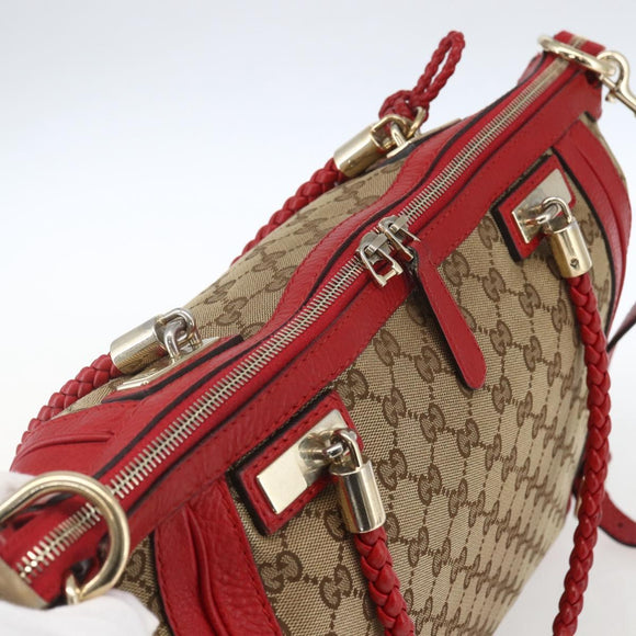 GUCCI Bamboo Wrasse GG Canvas Tote Bag 2way Beige Gold 269946 Auth ep12523