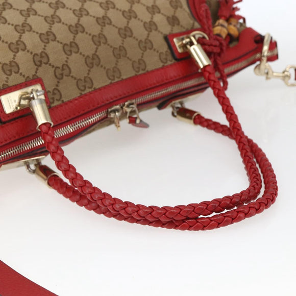 GUCCI Bamboo Wrasse GG Canvas Tote Bag 2way Beige Gold 269946 Auth ep12523