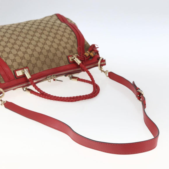GUCCI Bamboo Wrasse GG Canvas Tote Bag 2way Beige Gold 269946 Auth ep12523