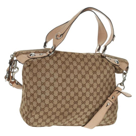 GUCCI GG Canvas Tote Bag 2way Beige Silver 232949 Auth ep12524