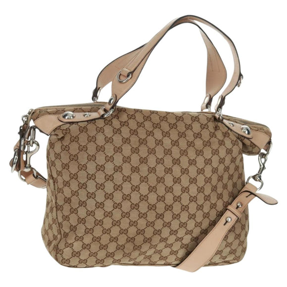 GUCCI GG Canvas Tote Bag 2-wegs Beige Zilver 232949 Auth ep12524