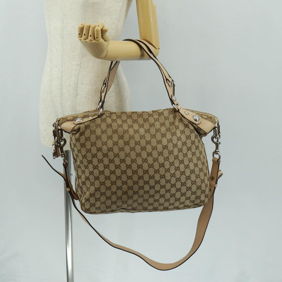 GUCCI GG Canvas Tote Bag 2-wegs Beige Zilver 232949 Auth ep12524