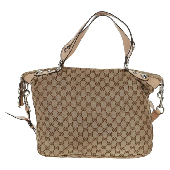 GUCCI GG Canvas Tote Bag 2-wegs Beige Zilver 232949 Auth ep12524