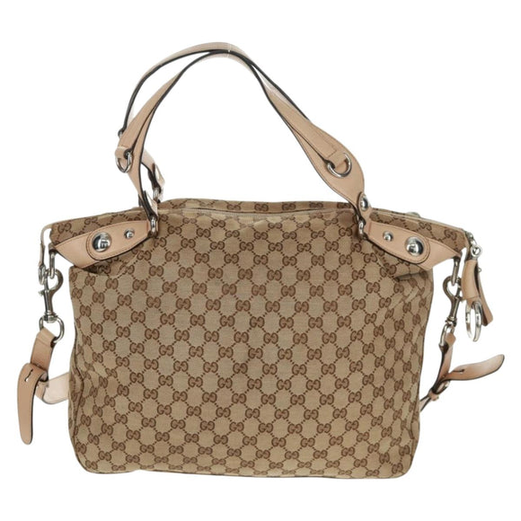 GUCCI GG Canvas Tote Bag 2-wegs Beige Zilver 232949 Auth ep12524