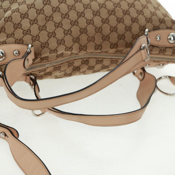 GUCCI GG Canvas Tote Bag 2-wegs Beige Zilver 232949 Auth ep12524