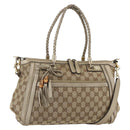 GUCCI Bamboo Wrasse GG Canvas Tote Bag 2way Beige Gold 282300 Auth ep12525-1