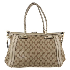 GUCCI Bamboo Wrasse GG Canvas Tote Bag 2way Beige Gold 282300 Auth ep12525 - 0