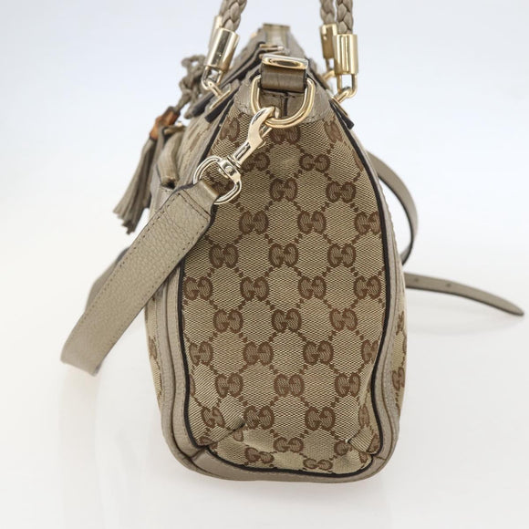 GUCCI Bamboo Wrasse GG Canvas Tote Bag 2way Beige Gold 282300 Auth ep12525