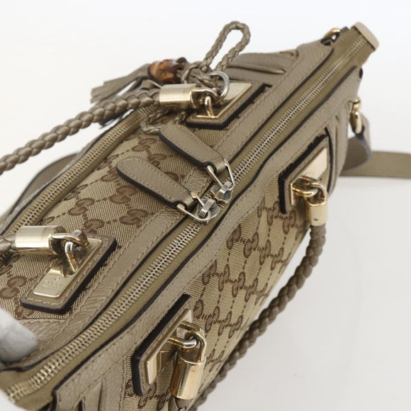 GUCCI Bamboo Wrasse GG Canvas Tote Bag 2way Beige Gold 282300 Auth ep12525