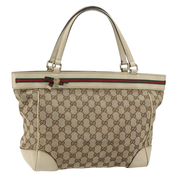 GUCCI GG Canvas Web Sherry Line Mayfair Tote Bag Beige Red 257061 Auth ep12533