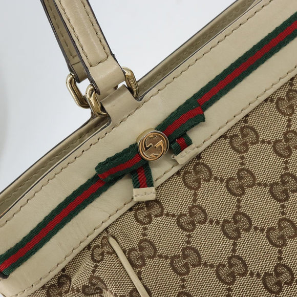 GUCCI GG Canvas Web Sherry Line Mayfair Tote Bag Beige Red 257061 Auth ep12533