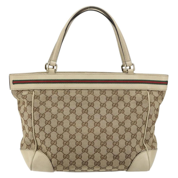 GUCCI GG Canvas Web Sherry Line Mayfair Tote Bag Beige Red 257061 Auth ep12533