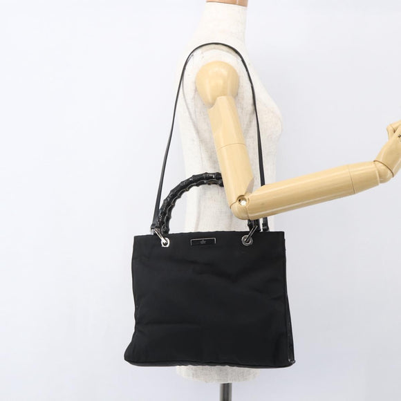 GUCCI Bamboo Hand Bag Nylon 2way Black Silver 002 1016 Auth ep12535