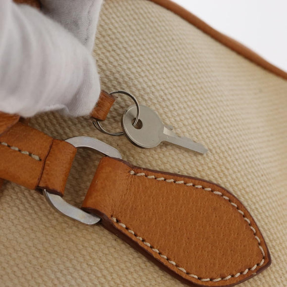 PRADA Boston Bag Canvas Beige Silver Auth ep12540