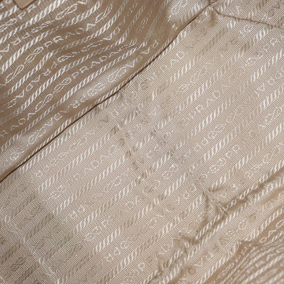 PRADA Boston Bag Canvas Beige Silver Auth ep12540