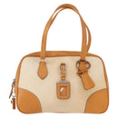 PRADA Boston Bag Canvas Beige Silver Auth ep12540-2
