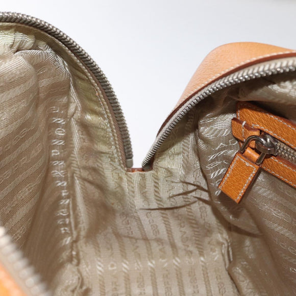 PRADA Boston Bag Canvas Beige Silver Auth ep12540