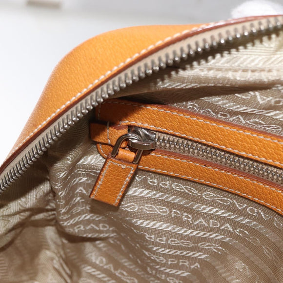 PRADA Boston Bag Canvas Beige Silver Auth ep12540