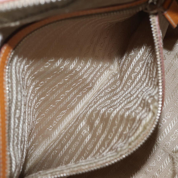 PRADA Boston Bag Canvas Beige Silver Auth ep12540