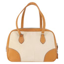 PRADA Boston Bag Canvas Beige Silver Auth ep12540-3