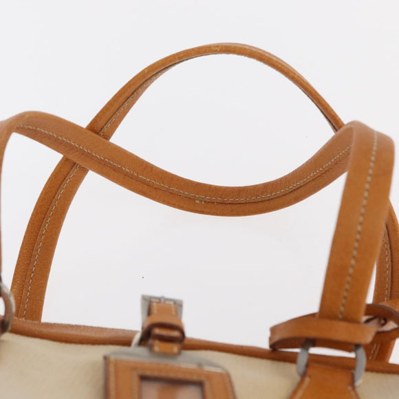 PRADA Boston Bag Canvas Beige Silver Auth ep12540