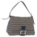FENDI Zucchino Canvas Mamma Baguette Shoulder Bag Navy Silver Auth ep12546-1