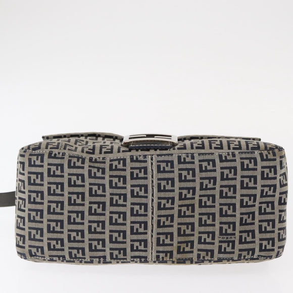 FENDI Zucchino Canvas Mamma Baguette Shoulder Bag Navy Silver Auth ep12546