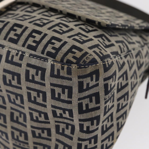 FENDI Zucchino Canvas Mamma Baguette Shoulder Bag Navy Silver Auth ep12546