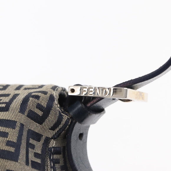FENDI Zucchino Canvas Mamma Baguette Shoulder Bag Navy Silver Auth ep12546