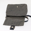 FENDI Zucchino Canvas Mamma Baguette Shoulder Bag Navy Silver Auth ep12546-20