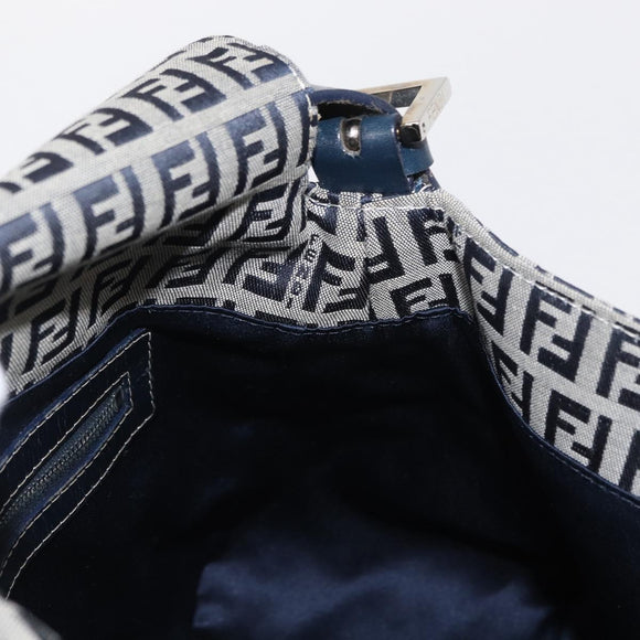 FENDI Zucchino Canvas Mamma Baguette Shoulder Bag Navy Silver Auth ep12546