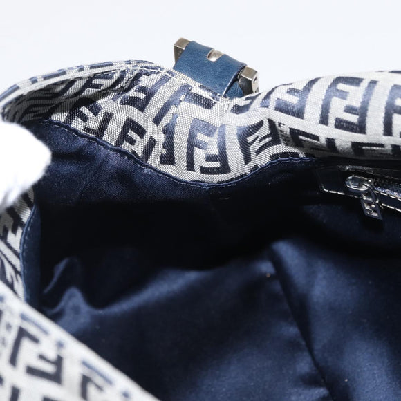FENDI Zucchino Canvas Mamma Baguette Shoulder Bag Navy Silver Auth ep12546