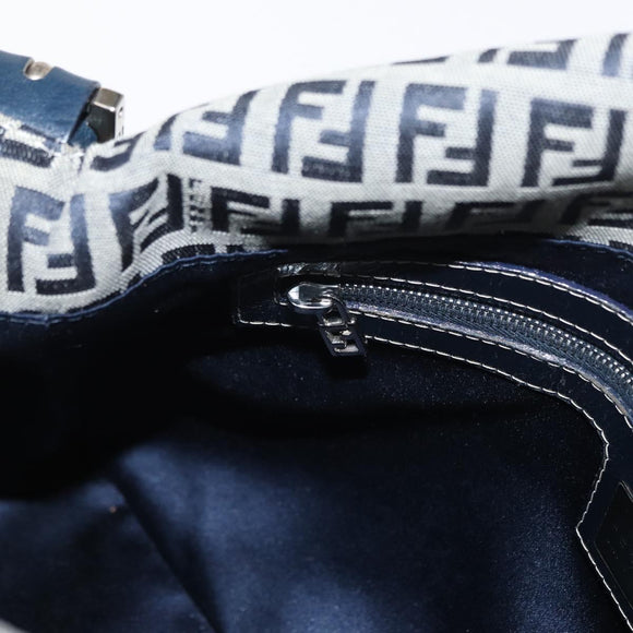 FENDI Zucchino Canvas Mamma Baguette Shoulder Bag Navy Silver Auth ep12546