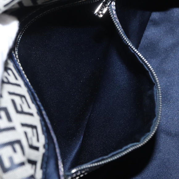 FENDI Zucchino Canvas Mamma Baguette Shoulder Bag Navy Silver Auth ep12546