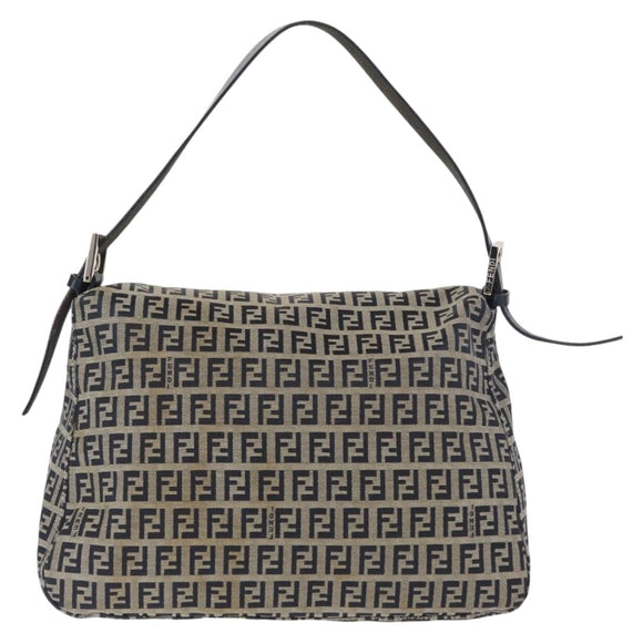 FENDI Zucchino Canvas Mamma Baguette Shoulder Bag Navy Silver Auth ep12546